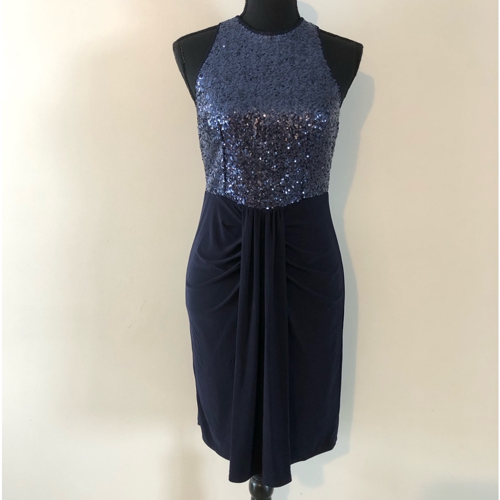 Cache Blue Sequin Midi Dress